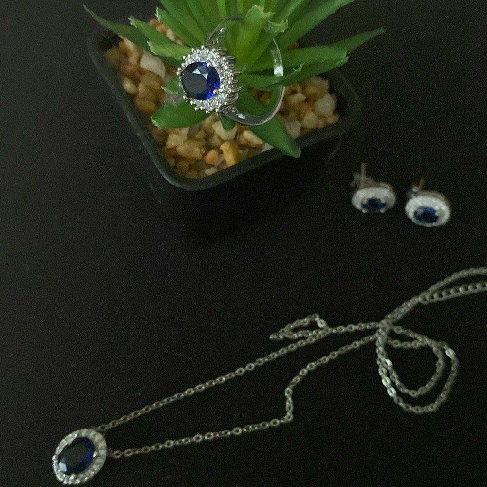 Blue & White Zirconia  Jewelry Set